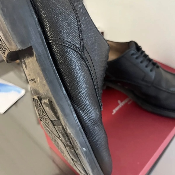 SALVATORE FERRAGAMO Oxford Black Pebbled Calf Laces Shoe Leather Men Size 10 EEE main image 7